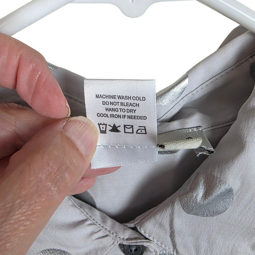 à‎ la carte Button Down Women L Grey Silver Excellent Metallic Polka Dot Shirt - Picture 4 of 10